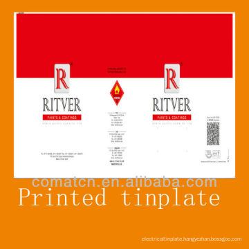 printed tinplate sheets in 4 colours, for paint can, body production